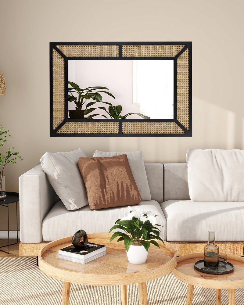 Rattan Mirror for Wall Decor Bohemian Rectangular Large Mirror