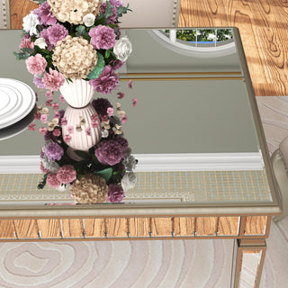 Glam Mirror Wood Rectangular Dining Table