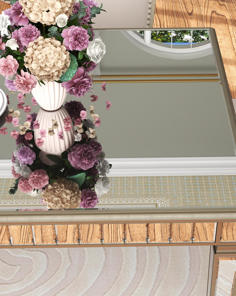 Glam Mirror Wood Rectangular Dining Table
