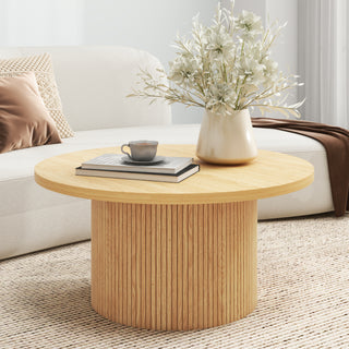 35.5" x 17.7" Pedestal Wood Round Coffee Table