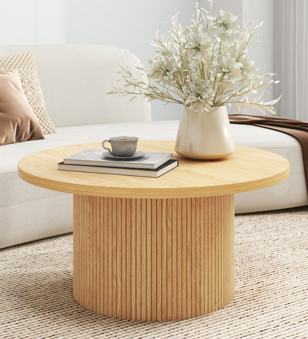 Luxury Pedestal Wood Round Coffee Table