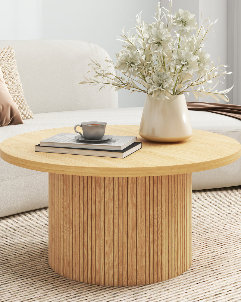 Luxury Pedestal Wood Round Coffee Table