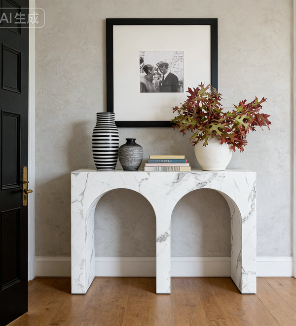 Modern Hallway Console Table in Faux Marble Finish