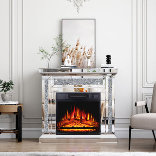 31.5'' W Electric Fireplace with Glass Mantel Surround, Crushed Diamonds inlay