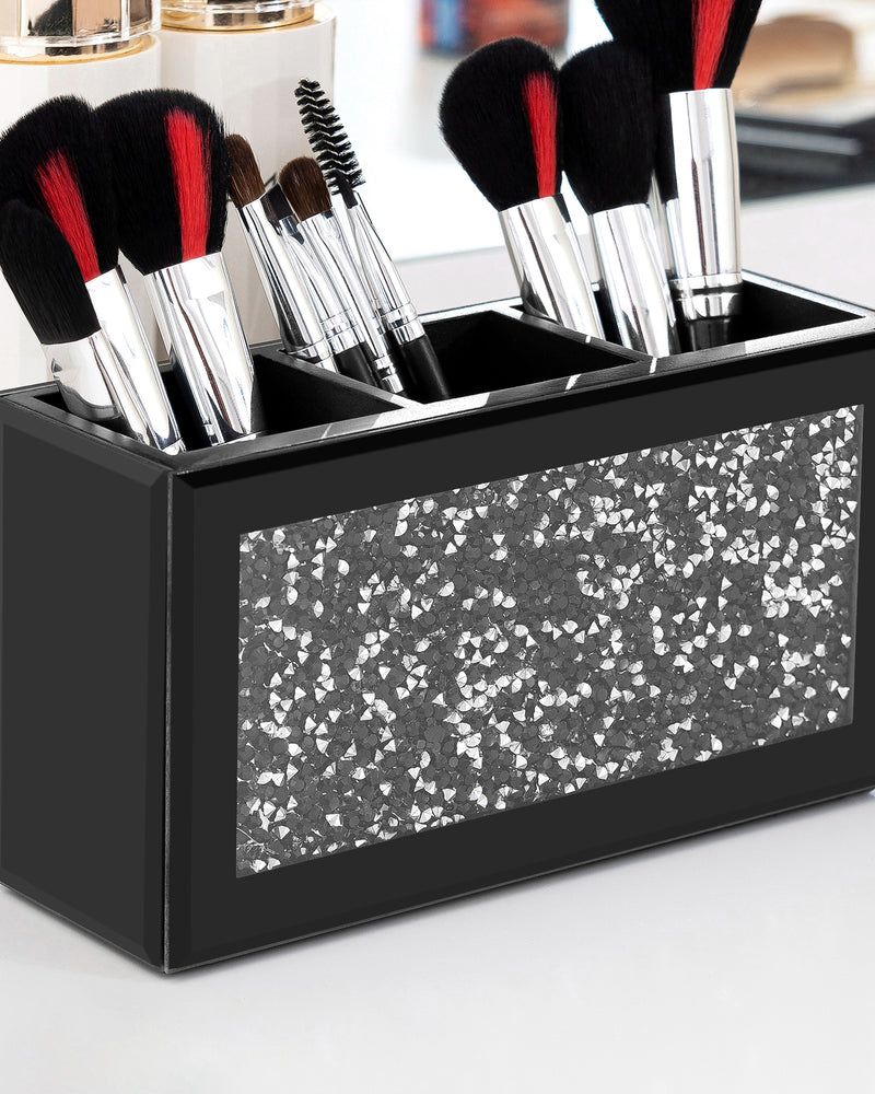 Black Makeup Brush Holder Organizer, 3 Slots Glass Cosmetic Brushes Storage Holder