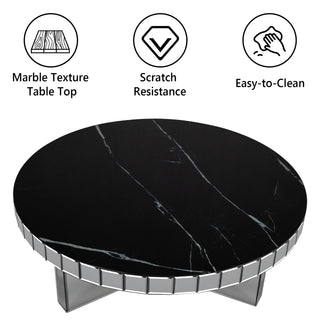 Black Mirrored Coffee Table with Marble Pattern