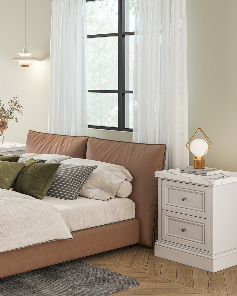 2-Drawer Nightstand with Faux Marble Top
