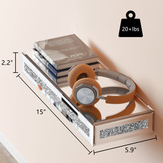 Mirrored Floating Shelves Wall Mounted Set of 6, Glitter Glass Mirror Storage Wall Shelves