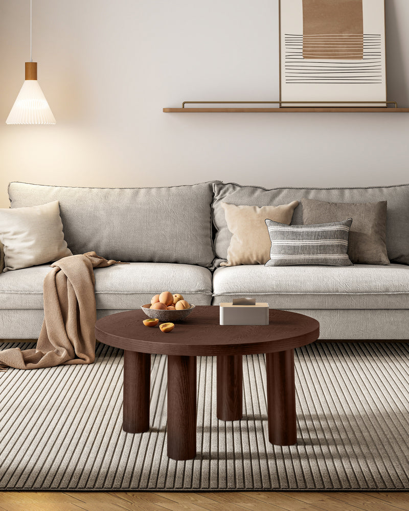 Modern Round Coffee Table with Solid Wood Legs – Stylish Centerpiece for Living Room