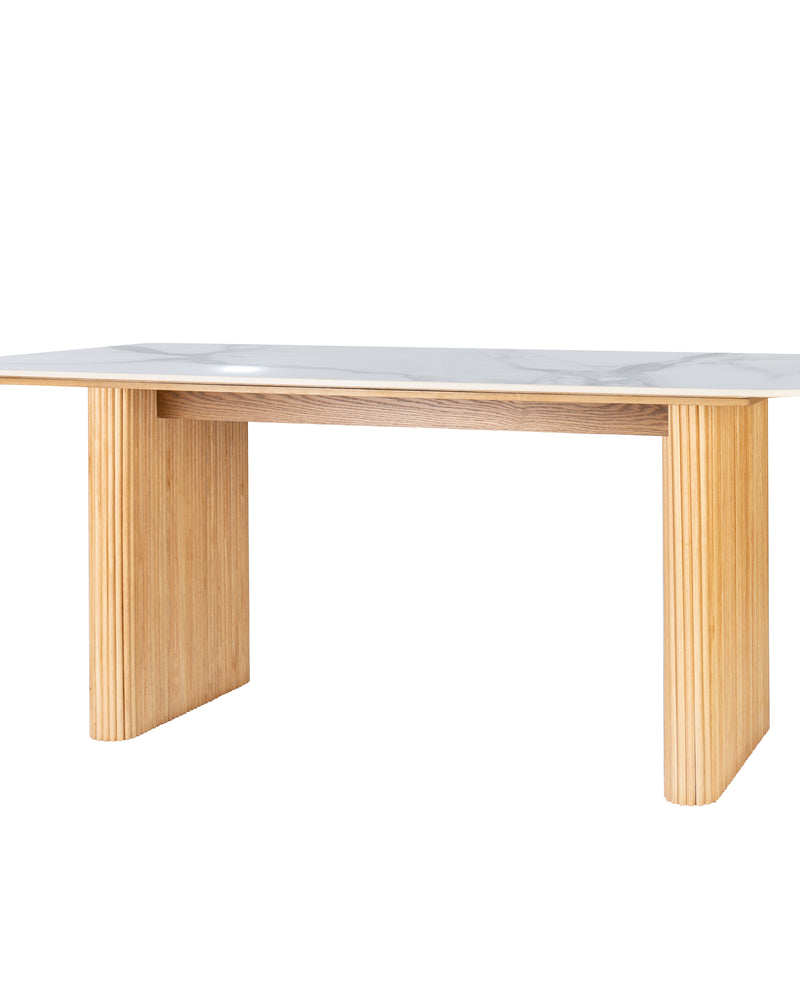 Marble Top Dining Table with Pedestal Grain Wood Base