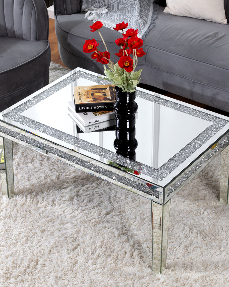 SHYFOY Coffee Table Mirrored with Crystals Inlay, Modern Contemporary  Coffee Table