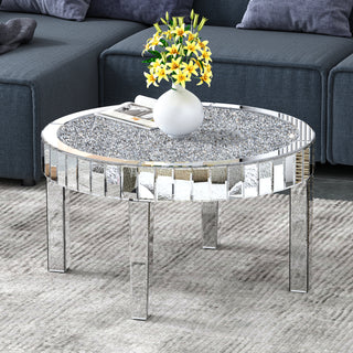 SHYFOY Diamonds Mirrored 4 Legs Glass Round Coffee Table