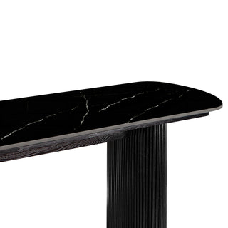 Black Marbled Wood Console Table Entryway Table with Fluted Base