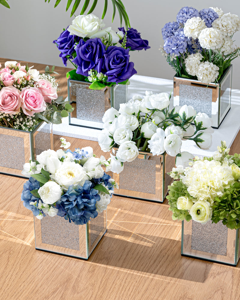 Set of 6 Bling Mirrored Square Glass Vases