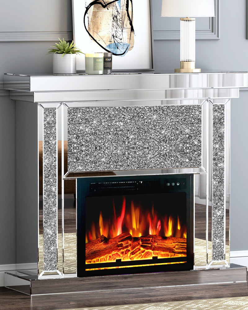 SHYFOY Mirrored Electric Fireplace with Remote Control, 3D Flame
