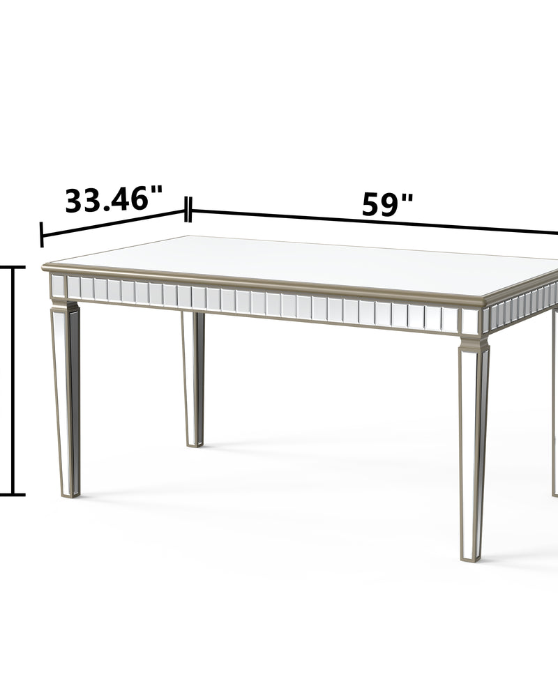 Glam Mirror Wood Rectangular Dining Table