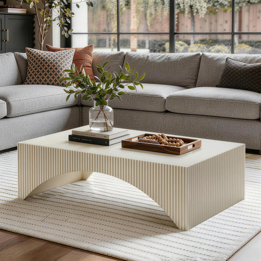 White Modern Fluted Arch-Base Coffee Table
