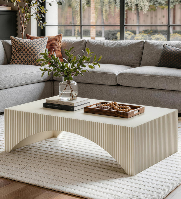 White Modern Fluted Arch-Base Coffee Table