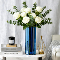 Blue Tall Cross-Shaped Decorative Glass Flower Vases for Home Decor