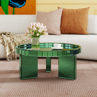 Green Round Glass Tray Top Coffee Table
