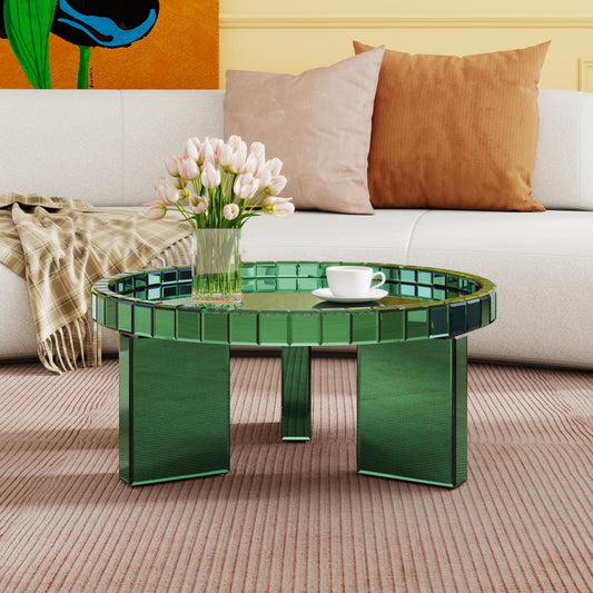 Green Round Glass Tray Top Coffee Table