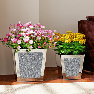 Silver Pot Planter crushed diamond vase ,Set of 2