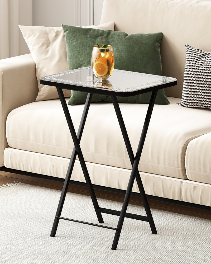 Sleek Glass Mirrored Side Table with Metal Leg