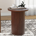 Walnut Round Wood End Table Fluted Pedestal Side Table