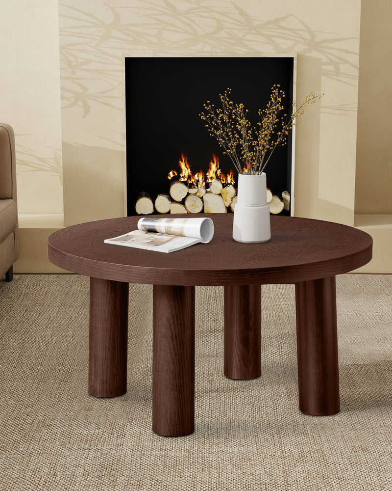Modern Round Coffee Table with Solid Wood Legs – Stylish Centerpiece for Living Room