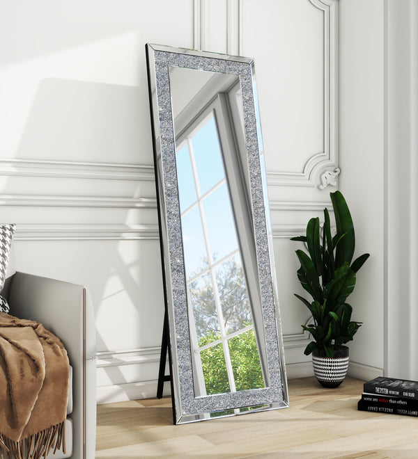 Rectangle Glass Mirror Accent Diamond Full Length Floor Mirror