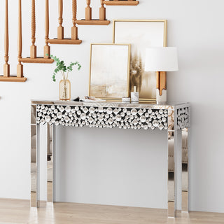 Glam Mirrored Entryway Table Console Table with Crystal Frame