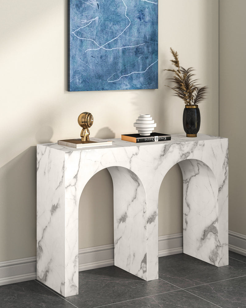 Modern Hallway Console Table in Faux Marble Finish