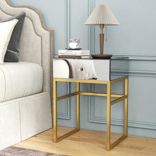 Mirrored Side Table Gold Legs Rectangle Accent End Table with Drawer