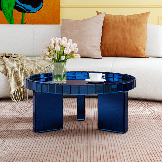 Blue Round Glass Tray Top Coffee Table