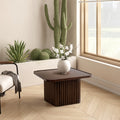 Square Wood Pedestal Coffee Table with Fluted Base