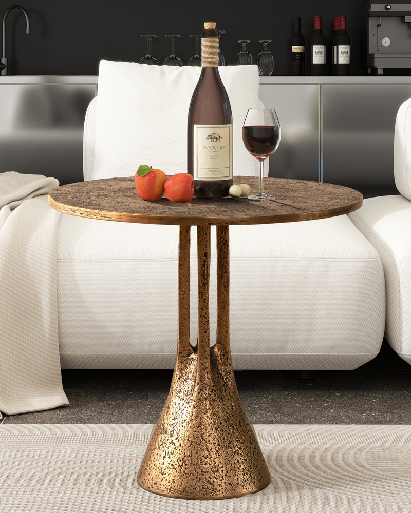 Antique Brass Round End Table