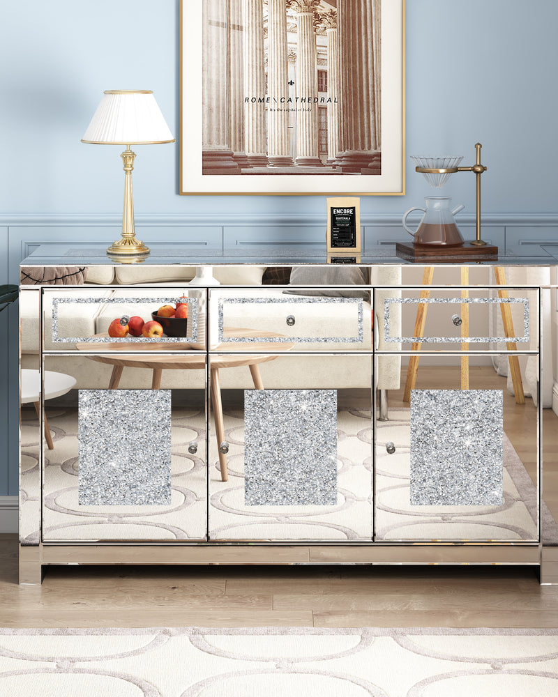 Glam Mirrored Diamond 3-Drawers Accent Cabinet Sideboard