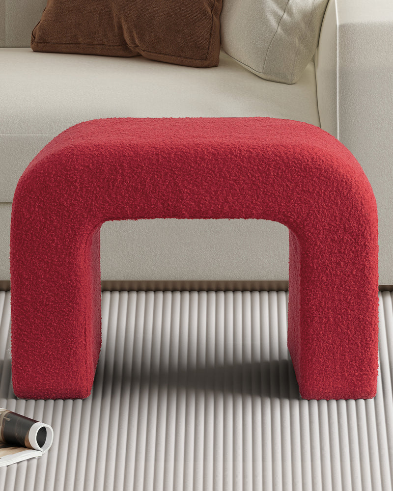 Red Upholstered Foot Stool Modern Pouf Ottoman