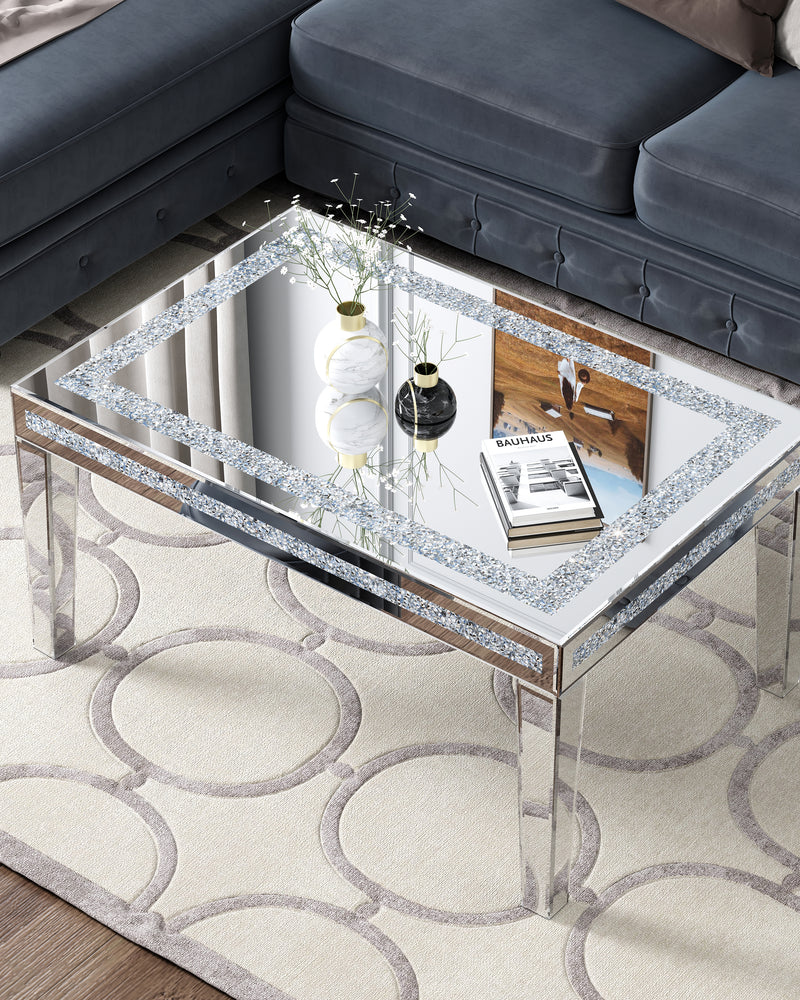 SHYFOY Coffee Table Mirrored with Crystals Inlay, Modern Contemporary  Coffee Table