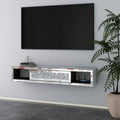Mirrored Floating TV Shelf Crushed Diamonds Wall Mounted