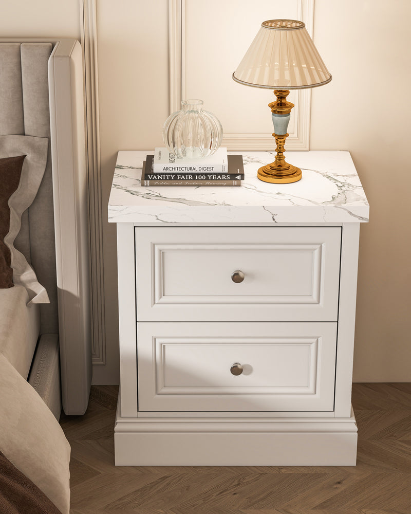 2-Drawer Nightstand with Faux Marble Top