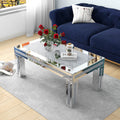Mirrored Coffee Table with Crushed Diamond Inlay, Luxury Rectangular Glass Center Table