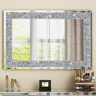 Glam Crystal Accent Wall Mirror Sparkly Silver Mirror - 35.4"X23.6"