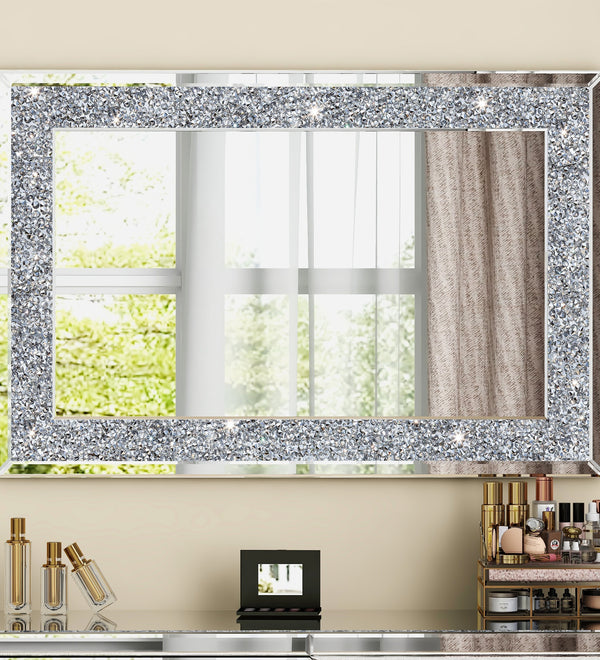 Glam Crystal Accent Wall Mirror Sparkly Silver Mirror