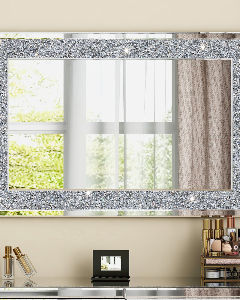 Glam Crystal Accent Wall Mirror Sparkly Silver Mirror