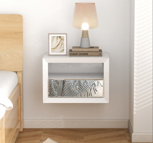 1 Drawer Floating Nightstand with Open Shelf, Wall Mounted Nightstand