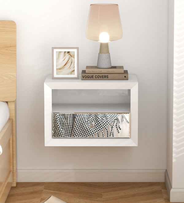 1 Drawer Floating Nightstand with Open Shelf, Wall Mounted Nightstand