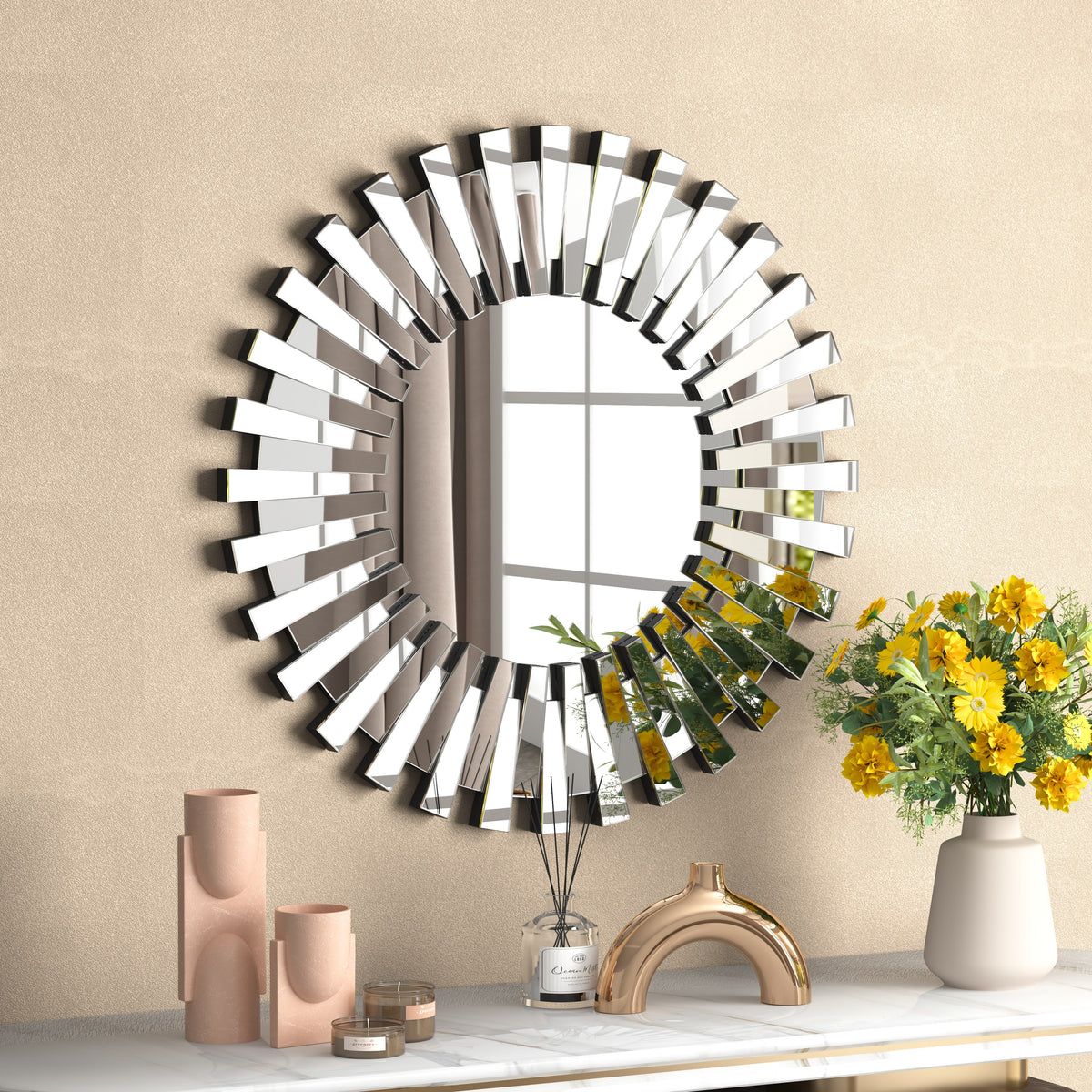 Circular Decorative Statement Wall Mirror for Entryway