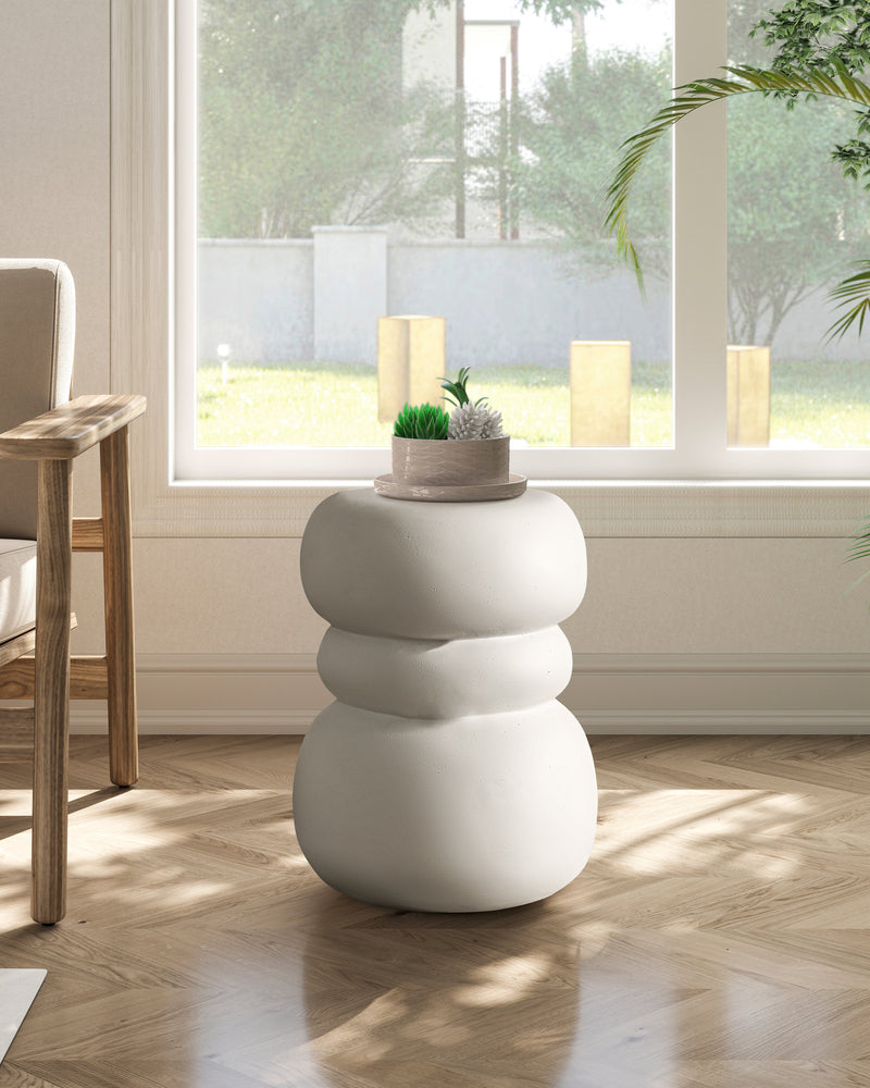 Modern Outdoor Side Table, Sculptural Patio Accent Table, White Concrete Look