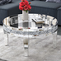 Round Glass Top Silver Accent Table Decor With Crushed Diamond Coffee Table